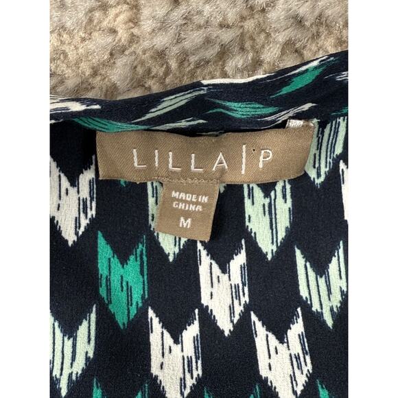 Lilla P Sz M V-Neck Tunic Top Lightweight Print Blouse 3/4 Sleeve - Picture 5 of 7